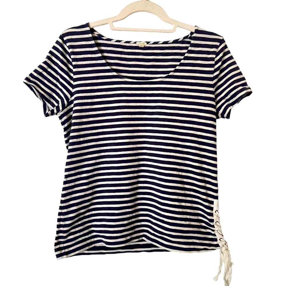 J. Crew‎ 100% Cotton Blue & White Striped Side-Tie Tee S